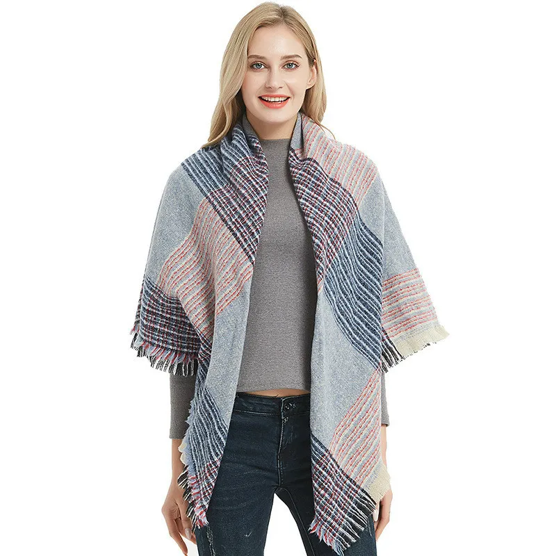 

NEW Women scarf autumn and winter new loop yarn thickening double-sided plaid bristle square scarf scarf female bib shawl women