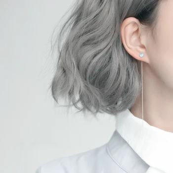 Silver Geometry Round Bead Long Tassel Earrings 925 Cat Eye Stone Drop Earrings For Women Simple Earring Chain Jewelry