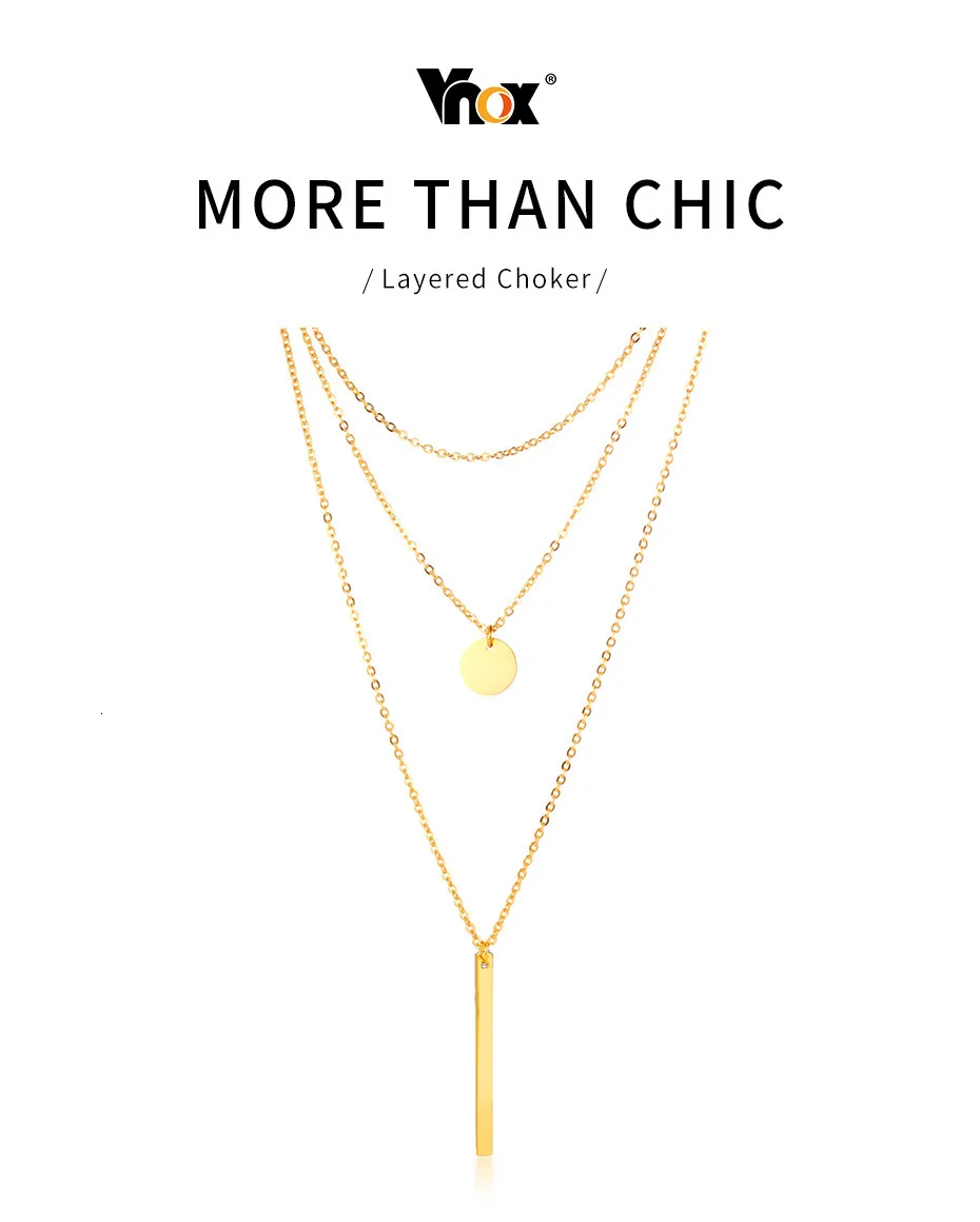 Vnox многослойное ожерелье-чокер s для женщин золотой тон нержавеющая сталь монета бар кулон ожерелье леди воротник подарки для нее