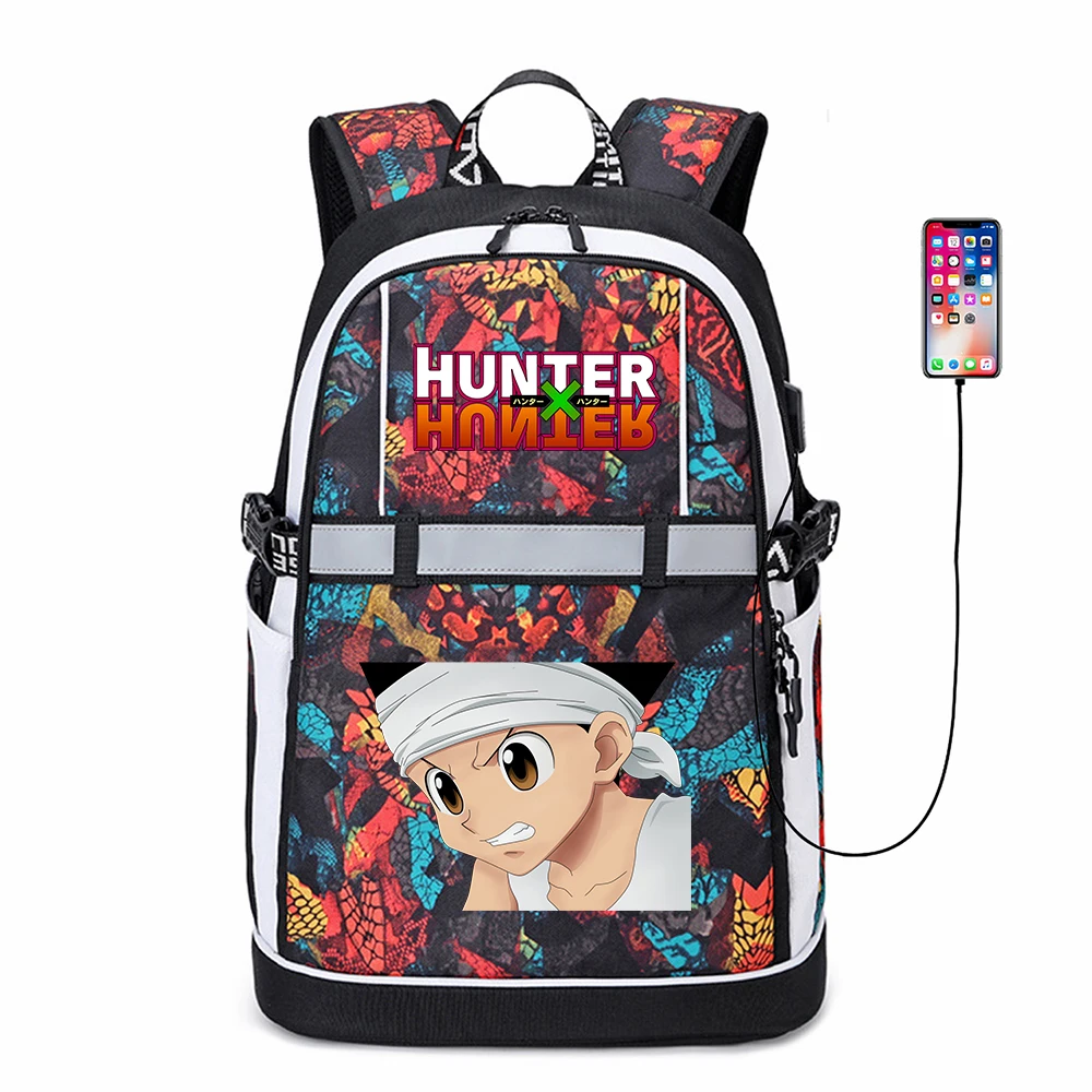 

Anime Hunter Hunter USB Backpack Cartoon Zipper Reflective Stripe Oxford Teenger Student Casual Bookbag Knapsack Schoolbag Bag