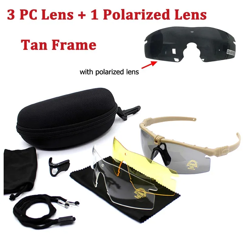 Tan Frame 4 Lens Поляризованные спортивные очки военные очки для стрельбы тактические армейские очки походные очки для кемпинга 3 сменные линзы - Цвет: Tan Frame 4 Lens