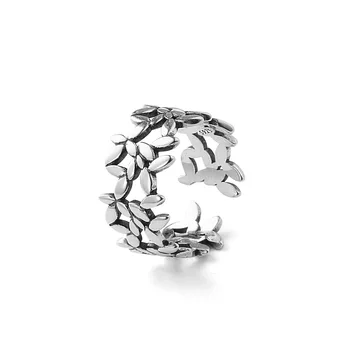 

Genuine 100% 925 Sterling Silver Large Leaf Rings for Women Simple Solid Silver Rings Party Vintage Jewelry