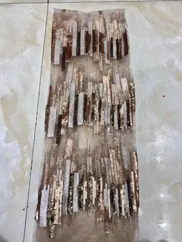 

Beautiful Design Sequined Embroidered Mesh Lace Fabric For Women Party Dress Lace African Gold Sequins Guipure Net Lace Material