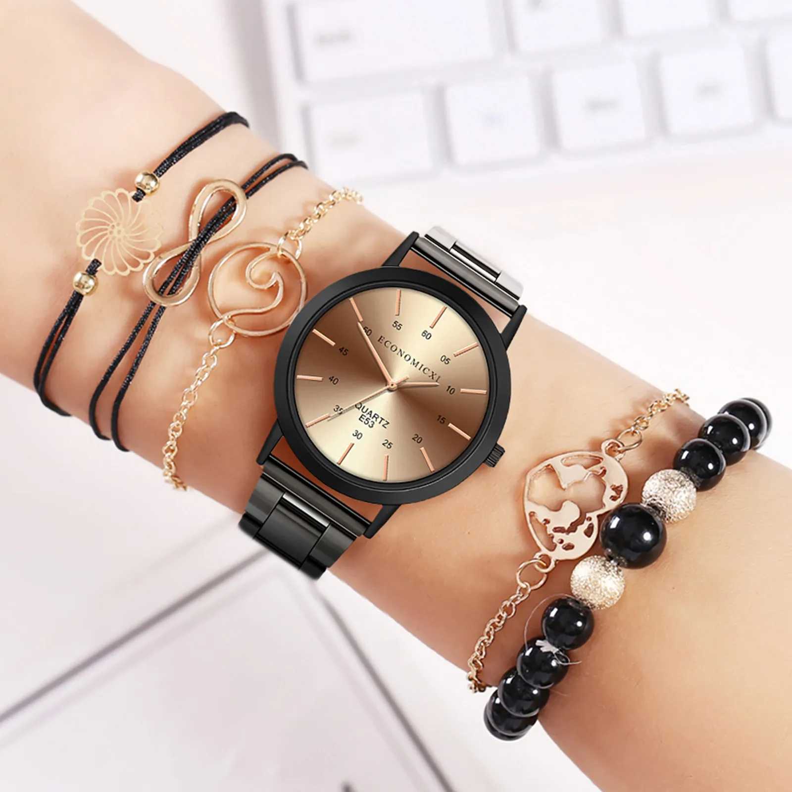 

5pcs ECONOMICXI Popular Quartz Watch Luxury Bracelet Gemstone Bracele Watch reloj mujer oso de tous acero Digital scale New #N03