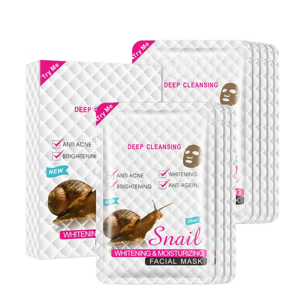 

10-Pack Collagen Snail Facial Mask Essence Moisturizing Oil-Control Softening Pores Face Skin Care Mask Depth Whitening