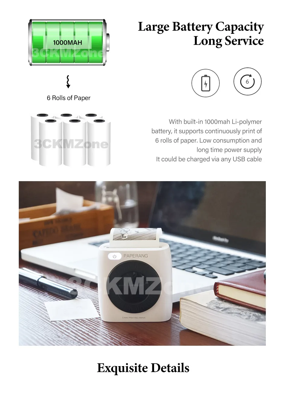 PAPERANG P2 Карманный принтер портативный Bluetooth принтер Телефон фото беспроводное соединение тепловой Мини карманный принтер этикеток 300 точек/дюйм