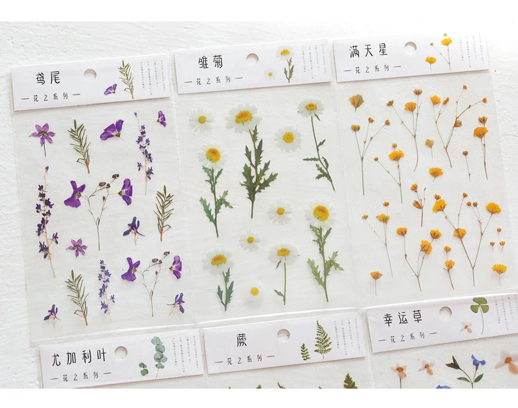 Vintage Stickers Leaves Eucalyptus Bullet Journal Vintage Translucent PET Plants Flower Pattern DIY Stickers Scrapbooking