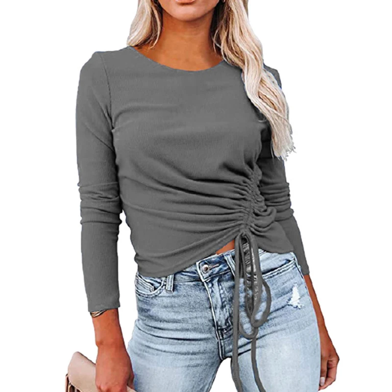 

Women's Clothing Tops & Tees T-shirts Shirts for Women Sexy Long Sleeve Crop Zipper Design Tee Female Slim Black White Top