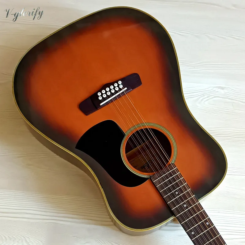 Акустическая гитара Sunburst полноразмерная 41 дюйм с блестящей отделкой 12