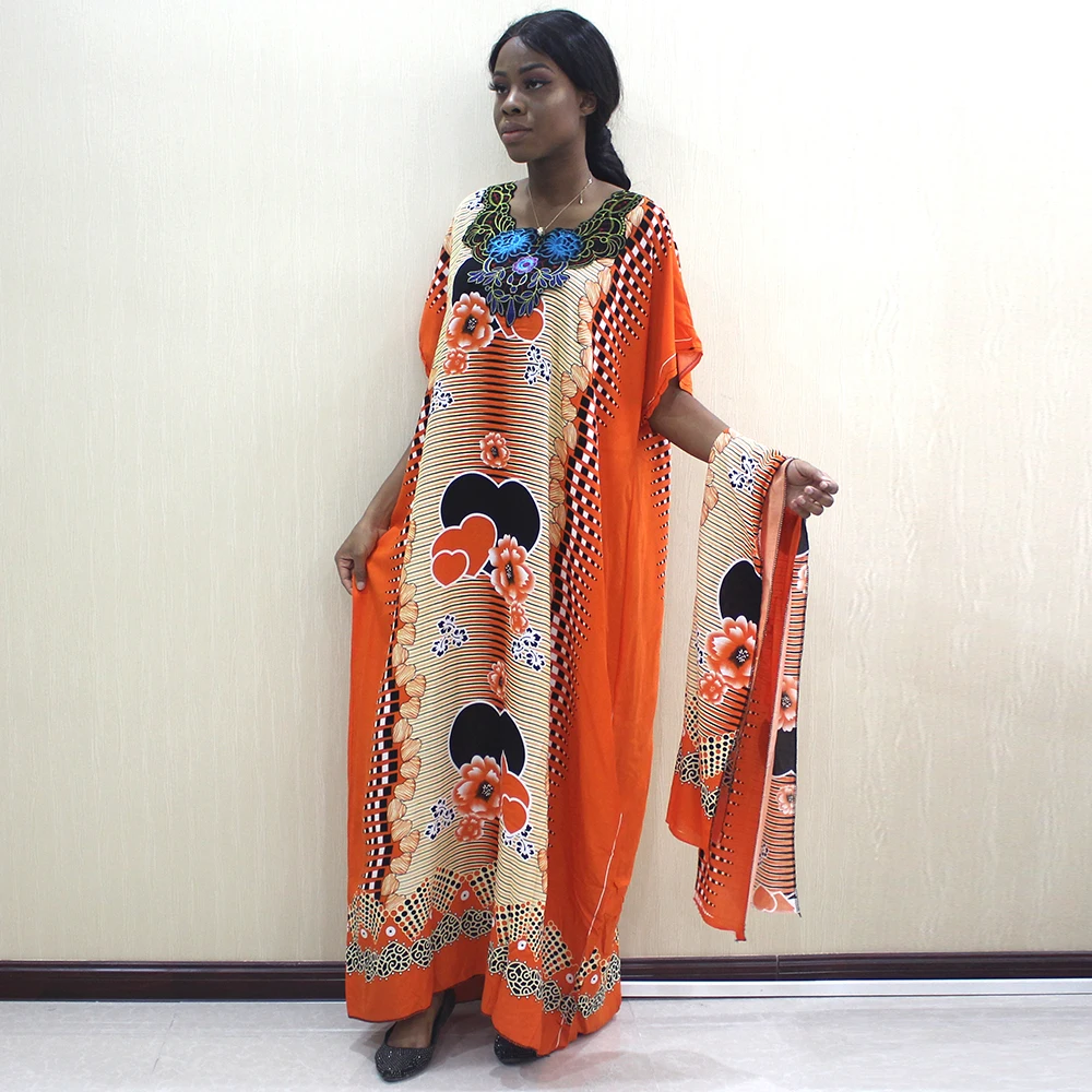 Дашики Африканский Дашики Анкара в форме сердца печатные цветочные аппликации синий хлопок женское платье - Цвет: Оранжевый
