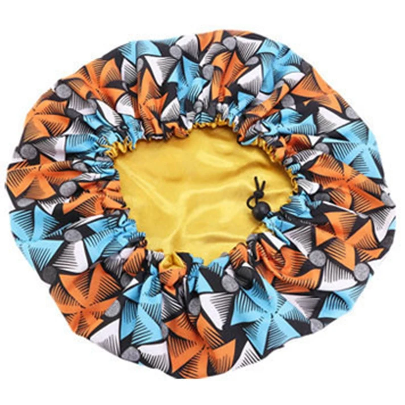 

Brown New Extra Large Size African Pattern Satin Bonnet Big Wave Brim Ankara Dashiki Night Sleep Cap Women Flower Turban