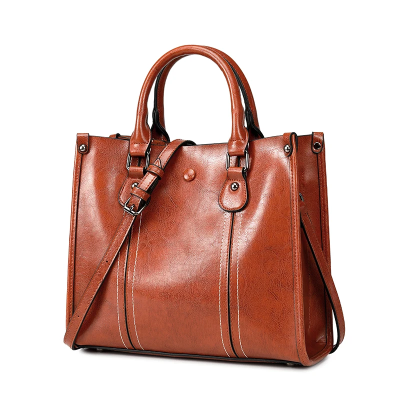 Casual Women Handbags 2020 New Retro Large Capacity Textured Ladies Oil Wax Leather Tote Bag Brown Diagonal Shoulder Bag Woman
