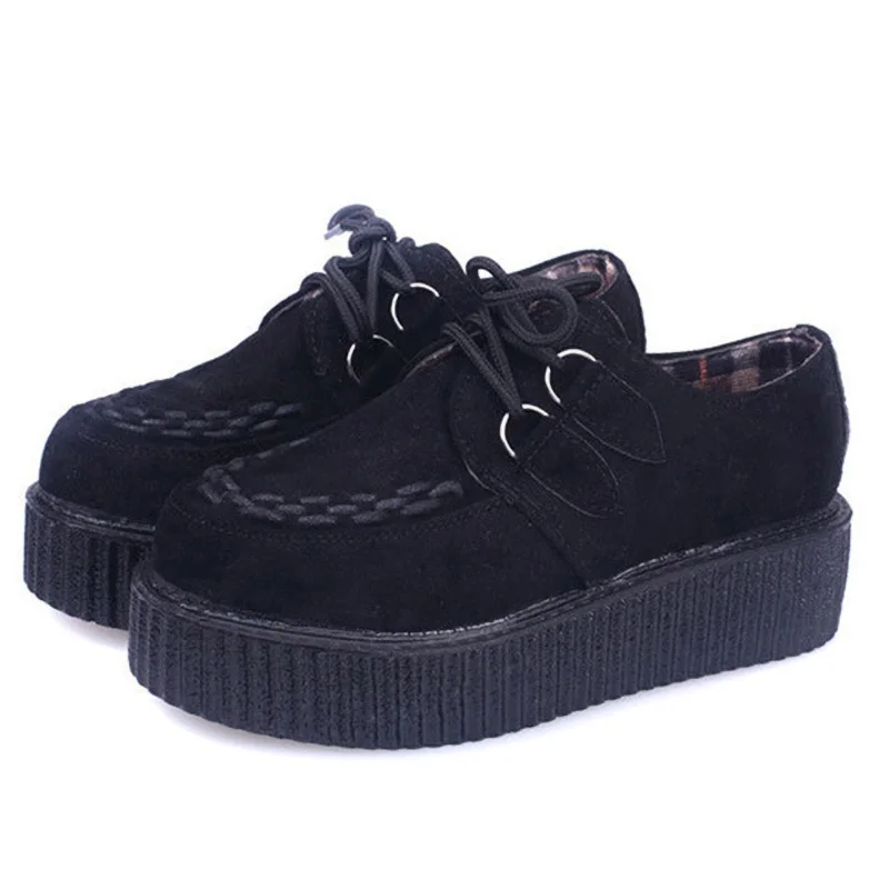 1103-Suede Black Весенняя обувь на платформе; женская обувь на плоской подошве; женская повседневная обувь; женская обувь на шнуровке; обувь на толстой мягкой подошве; женские лоферы; - Цвет: 1103-Suede Black