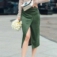 

2021 Spring Summer New Style Ladies Solid Color Sexy Open Half-length Bag Hip Skirt Female Temperament Street Wear Green Skirt