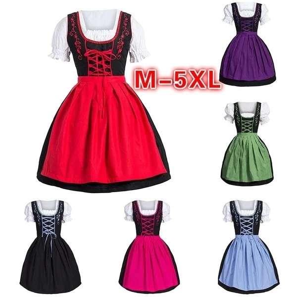 

Plus size Women Medieval costume dress German Oktoberfest Dirndl Dress Cosplay Costume Party Dress M-5XL
