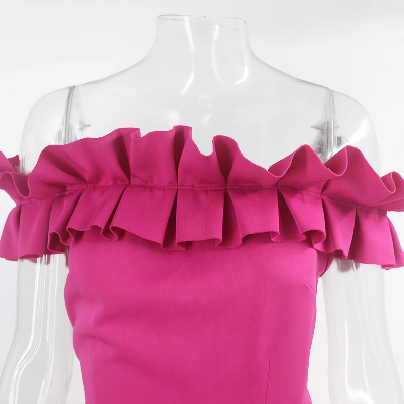 Dressmecb, Летнее мини-платье с оборками на шее, женское платье с вырезом лодочкой, без рукавов, без бретелек, бодикон, сексуальное платье,, розовое, для офиса, вечерние платья