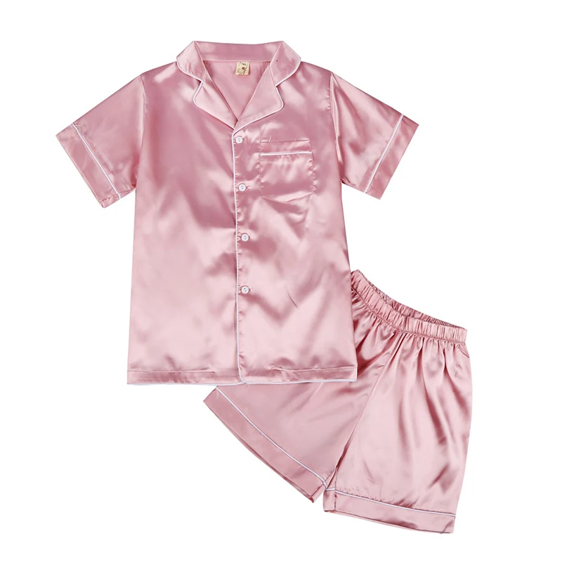 

Summer Children's Pajamas Sets Cute Refreshing Cool Silk Payamas Clothes Kids soft Sleepwear Short Sleeve Top+Shorts 2pcs