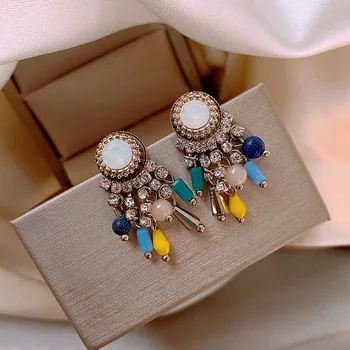 

Fashion Bohemian Ethnic Earrings Cool Contrast Color Earrings Long Immortal Ear Stud