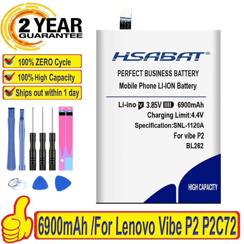 HSABAT Топ бренд 100% новый 6900mAh BL262 Аккумулятор для Lenovo Vibe P2 P2C72 P2A42 в номер