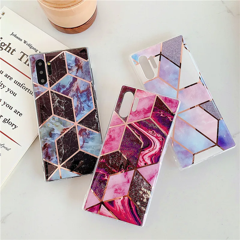 

Marble Phone Case For Samsung Galaxy A10 A20 A30 A50 A70 case Geometric Glossy For Samsung Galaxy S10 plus S10E Note 10 case
