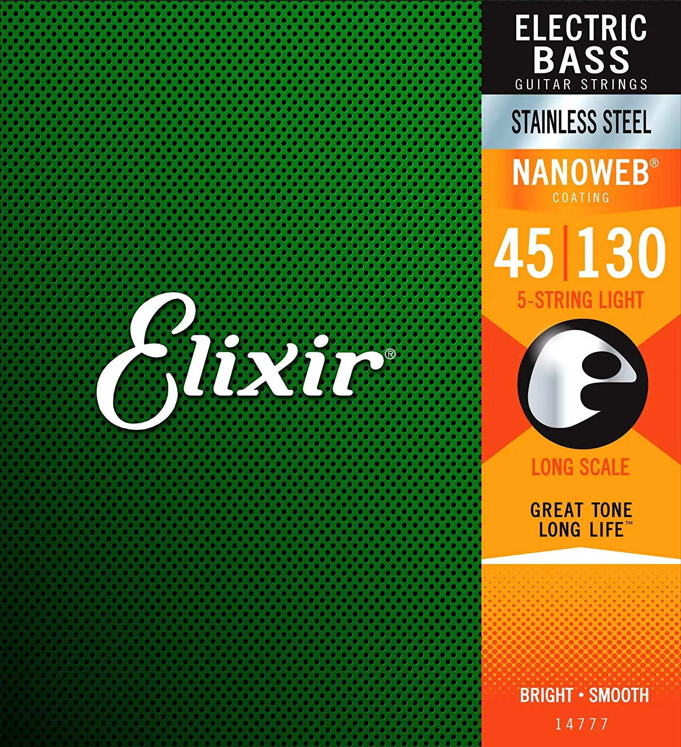 

Elixir Strings 14777 Stainless Steel 5-String Bass Strings w NANOWEB Coating, Long Scale, Light (.045-.130)