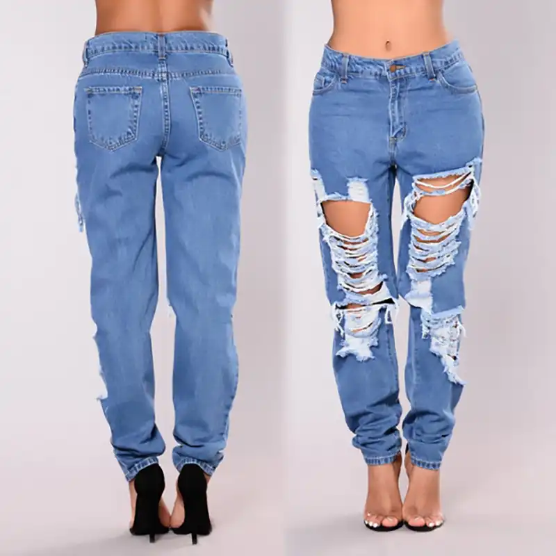 Nuevos Pantalones Vaqueros De Mezclilla Cenidos Rasgados Rotos De