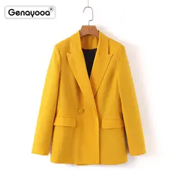 Genayooa офисный блейзер для женщин желтый элегантный женский Блейзер и куртки 2019 Темперамент Блейзер Feminino Slim Fit пальто для женщин