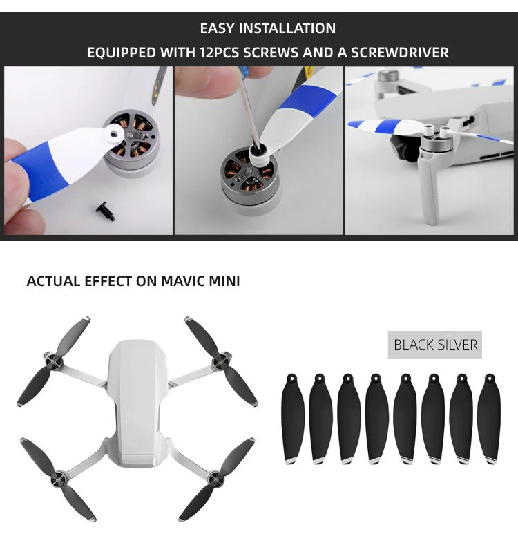 8 шт. 4726 Пропеллер для DJI Mavic Mini дронов 4726F цветной пропеллер быстрая установка МАЛОШУМНОЕ лезвие с инструментами для удаления аксессуаров