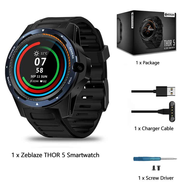 blue Смарт-часы Zeblaze THOR 5 с двойной системой, 4G, Wi-Fi, Android IOS, 1,39 дюймов, экран AOMLED, 454*454p x 2 ГБ+ 16 ГБ, МП, фронтальная камера, Смарт-часы - Цвет: blue