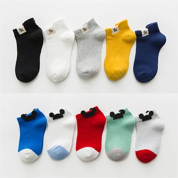 

5 Pair Kids Mickey Ear Socks Little Girl Love Socks Mesh Cotton Stripes Kids Girls Boys Children Cute Socks for 1-12 Year