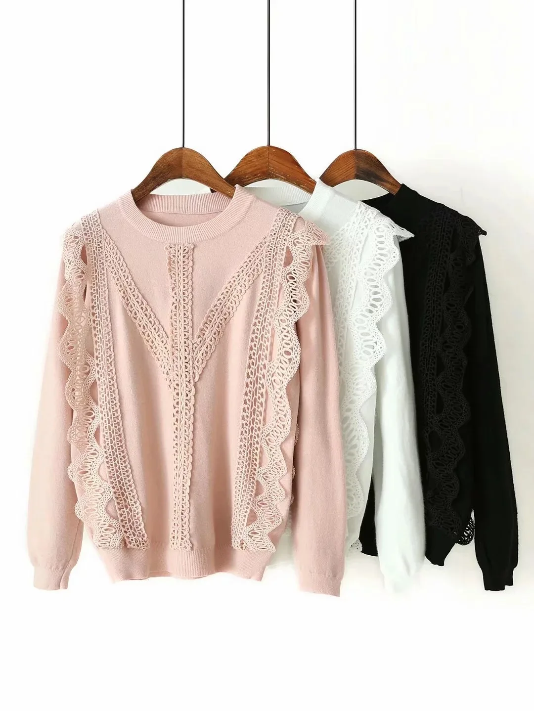 

Women Clothes 2019 Autumn and Winter Clothes Women Loose Small Round Neck Lace Pullover Sweater Female Sweater Women