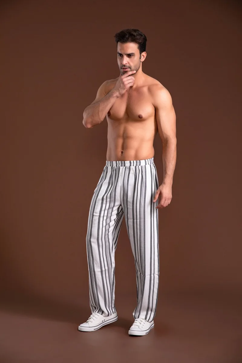 pink silk pajamas Mens Pajama Pants Casual Home Suit Sleep Bottoms Stripe Wear Outside Thin Man Trousers Loose Breathable Big Size Cp Pyjama Pants black pajama pants