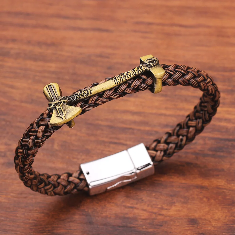 Antique Gold Модный браслет Мстители Тор молоток Ax Stormbreaker браслет кожаный вязаный женский мужской панк браслет на запястье амулет ювелирные изделия - Окраска металла: Antique Gold