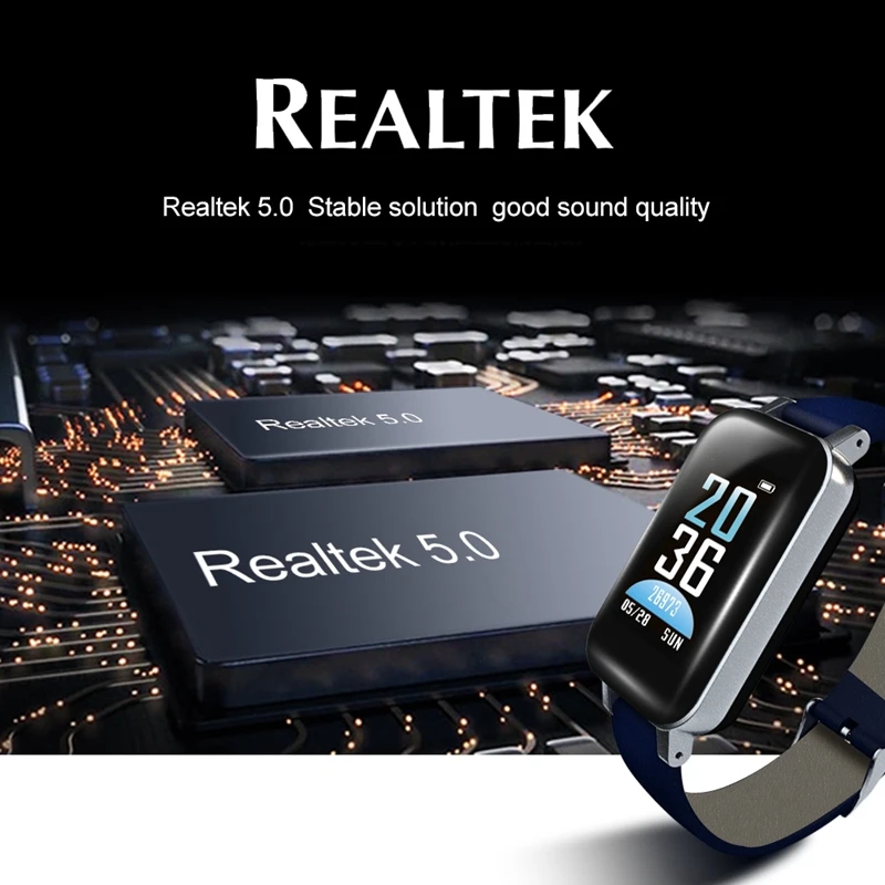 T89 Tws Smart Binaural Bluetooth Headphone Fitness Bracelet Heart Rate Monitor Smart Wristband Sport Watch Men Women Black