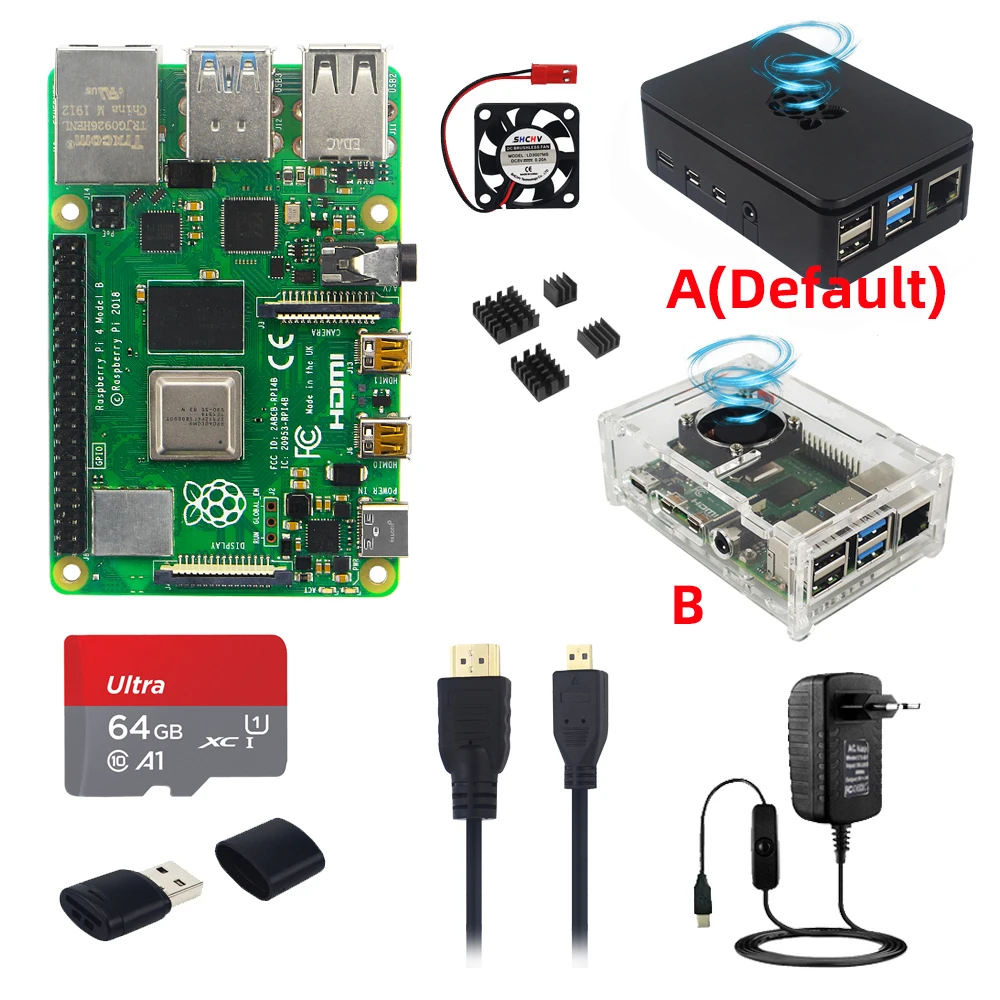 Marstudy Raspberry Pi Plus 4 低騒音ベアリングシステムファン Model USB-C電源 OSプリインストール  Moreキット 3.5A B Starter MicroHDMIケーブルライン 付 のプレミアムケース
