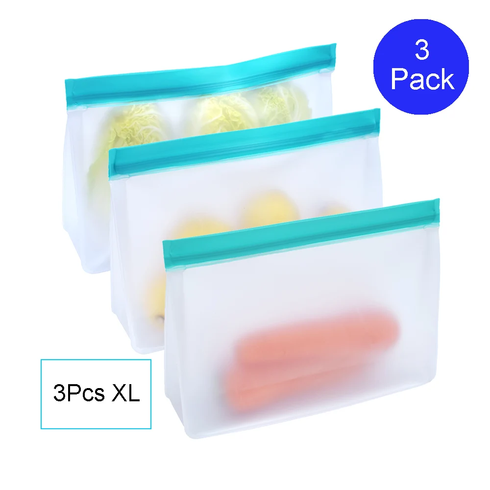 3 XL Многоразовые сумки для хранения еды Slicone легко запечатать Ziplock емкость для заморозки для детей свежие контейнеры для еды домашний кухонный Органайзер - Цвет: 3 XL