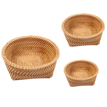 

Woven Fruit Bun Round Storage Basket Personalized Hand-Woven Picnic