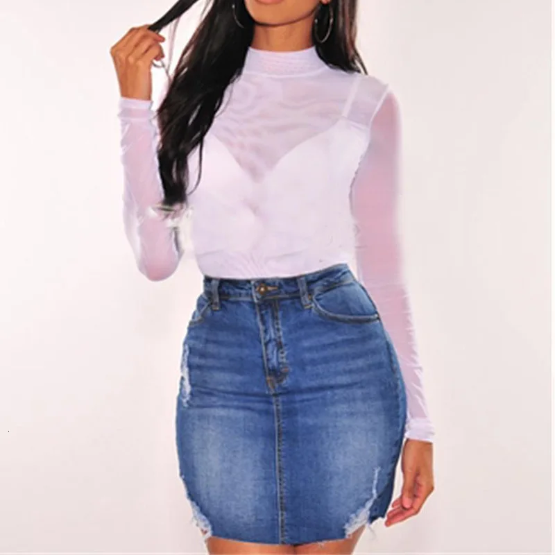 Dilusoo Denim Skirt Mid Waist Mini Skirts Women Summer Skinny Elastic Jeans Holes Pockets Casual Skirt Style Saia Jeans