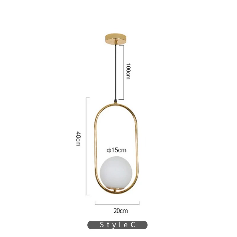 Скандинавский современный светодиодный подвесной светильник E27 стеклянный круглый шар оригинальность металлическая Подвесная лампа для гостиной кафе ресторан освещение - Цвет корпуса: pendant lights C