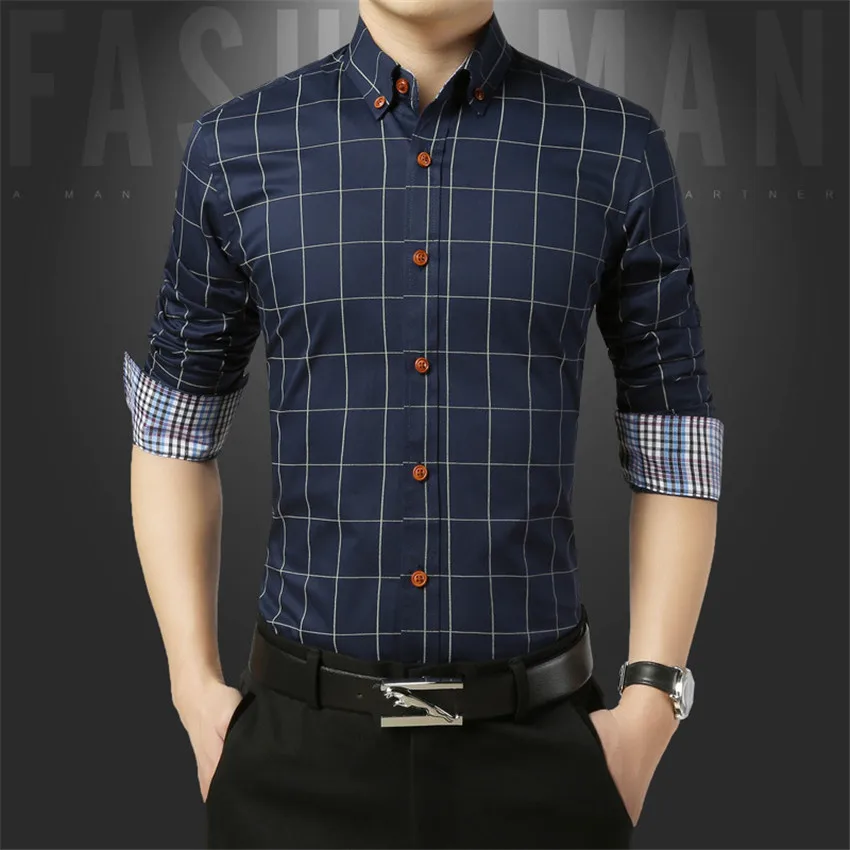 

Men's Dress Shirts Fashion Business Casual Summer New Korean Plaid Slim Fit MAGGIE'S WALKER Long Sleeve Camisa Masculina 2020