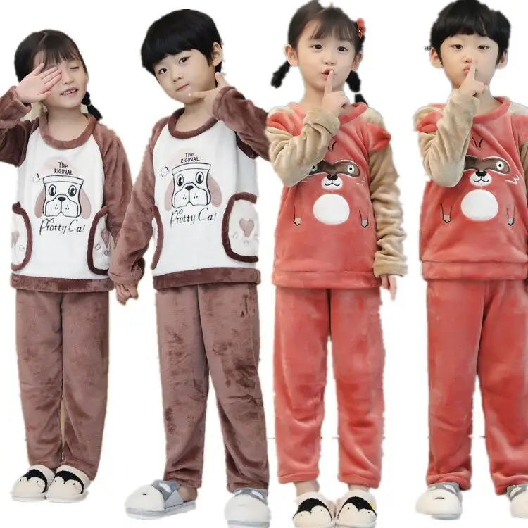 

Winter Children Fleece Pajamas Set Warm Flannel Girls Sleepwear Cartoon Coral Fleece Kids Pijamas Suit Kids Christmas Pyjama Set