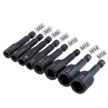 

8-piece Tap Sleeve Collet Wrench 1/4 Hex Handle Inner Sleeve Alloy Steel Wind Batch Sleeve M4-M16 Driver Thread Tap Adapter