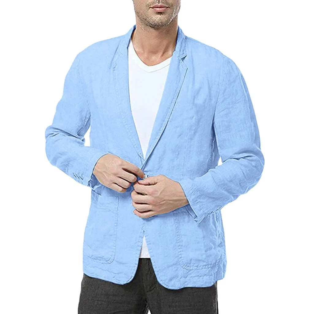 Men Slim Fit Cotton Blend Solid Long Sleeve Thin Single breasted Suits Blazer Jacket Outwear M0906 Men Slim Fit Cotton Blend Solid Long Sleeve Thin Single breasted Suits Blazer Jacket Outwear M0906
