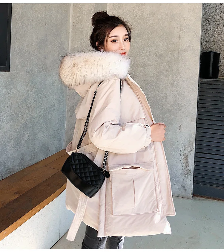 New Style Korean-style White Duck Down Jacket Women's Short-height Workwear Coat Genuine Fur Collar Income Belt Slimming