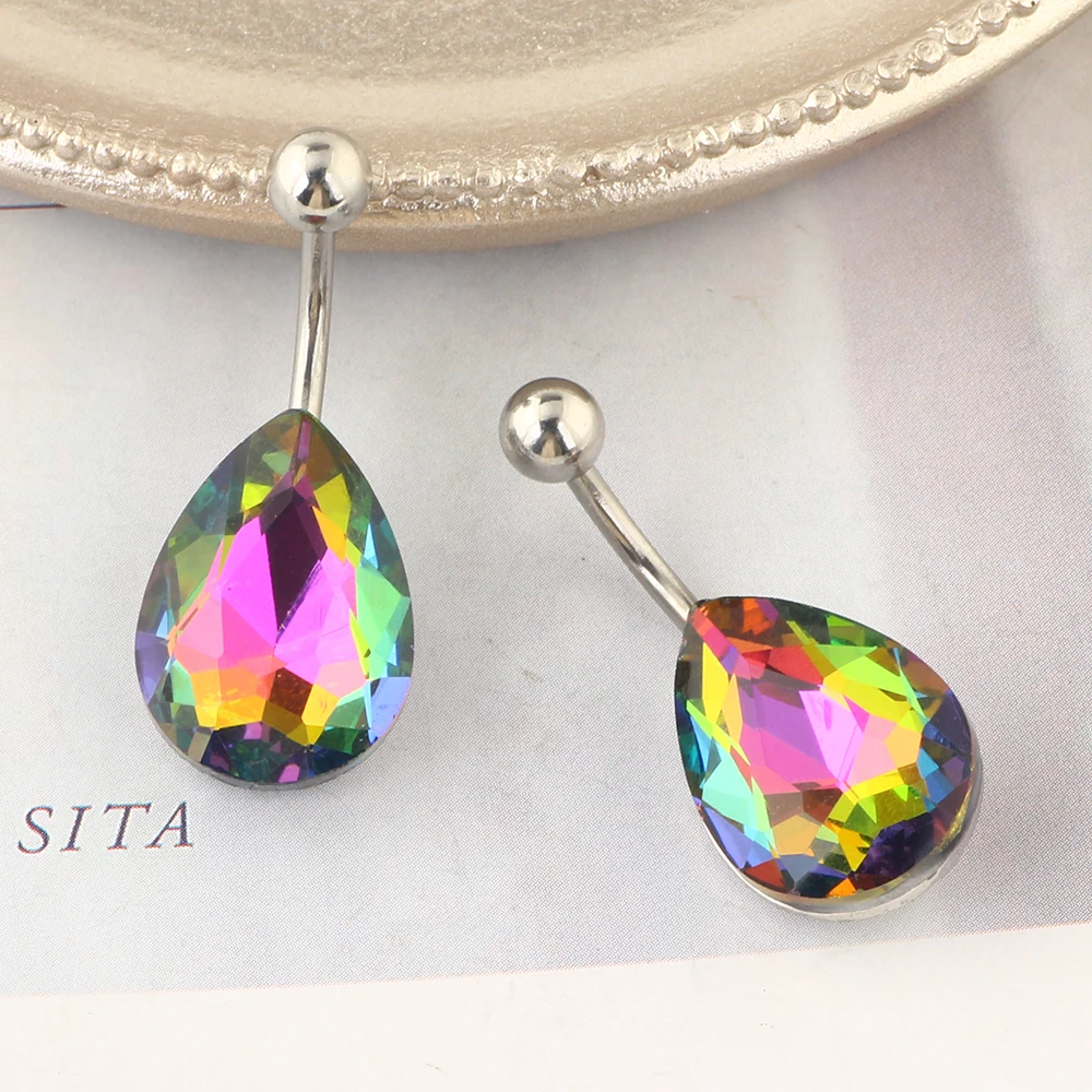 JUNLOWPY 14G Belly Button Rings Dangle for Women Surgical Steel Navel Rings Body Piercing Jewelry