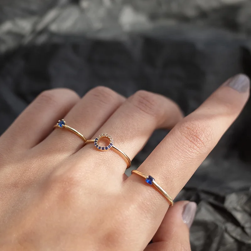 

Korean Simple Gold Color Plated Blue Zirconia Opening Rings for Women Chic S925 Sterling Silver Wedding Rings Jewelry Anel