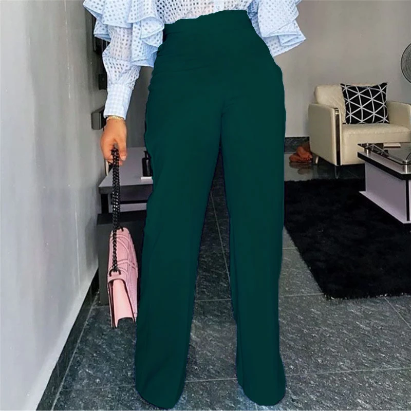 Pantalones de cintura alta para mujer, pantalón de pierna ancha para oficina, informal, holgado, XXL talla moda de otoño, 2021|Pantalones y pantalones capri| AliExpress