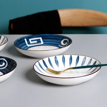 

18cm 4pcs Set Soup Deep Plate Round Ceramic Dinner Plate Bone China Dishes and Plates Sets Japanese Style