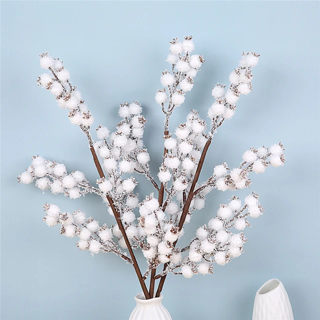 17 Pearl White Berry Stem Picks - White 