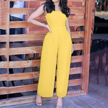 

Lady Sleeveless Solid Jumpsuits Sexy Backless Bow Bandage WoMen Overslls Solid VogueSleeveless Camisole Yellow Jumpsuits